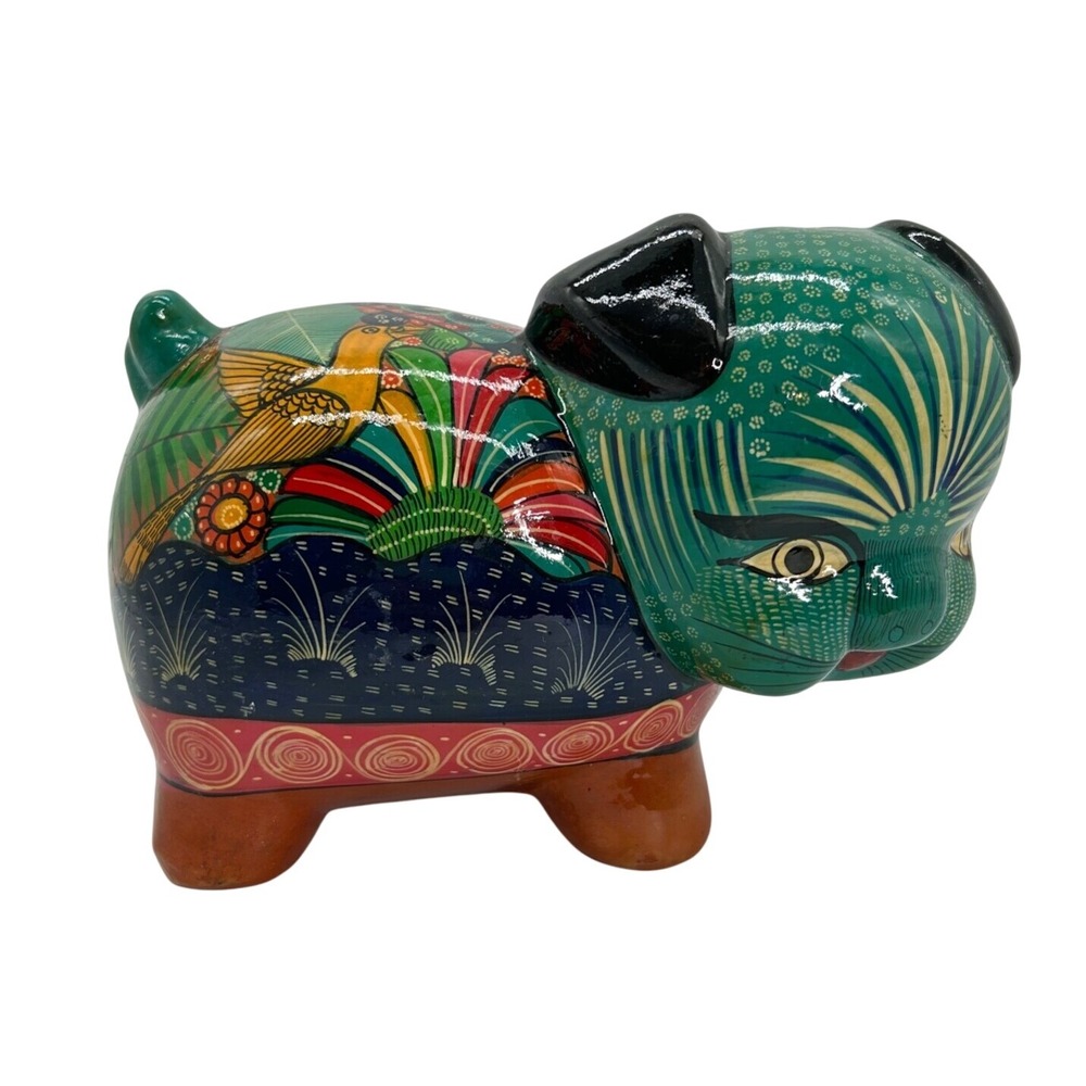 Hand Painted Tonala Pottery Dog Figurine Mexican Folk Art‎ Collectible